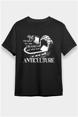 Grave Baskılı Unisex Siyah Tişört - Tshirt