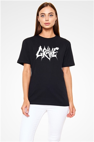 Grave Baskılı Unisex Siyah Tişört - Tshirt