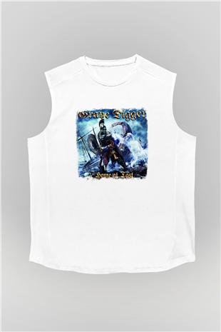 Grave Digger Baskılı Unisex Beyaz Kolsuz Tişört