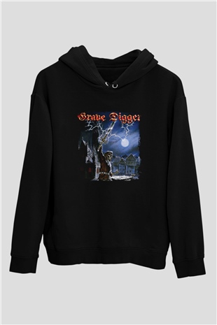 Grave Digger Baskılı Unisex Siyah Hoodie