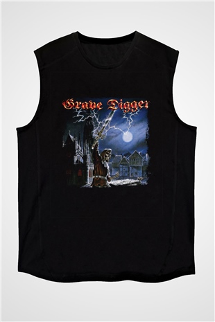 Grave Digger Baskılı Unisex Siyah Kolsuz Tişört