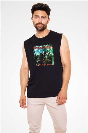 Grave Digger Baskılı Unisex Siyah Kolsuz Tişört