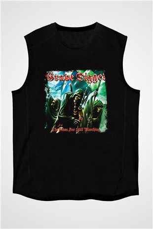 Grave Digger Baskılı Unisex Siyah Kolsuz Tişört