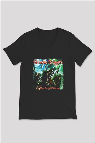 Grave Digger Baskılı Unisex Siyah V Yaka Tişört