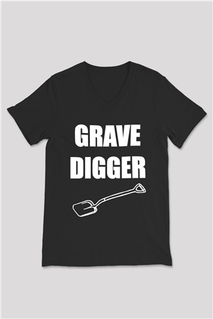 Grave Digger Siyah Unisex V Yaka Tişört