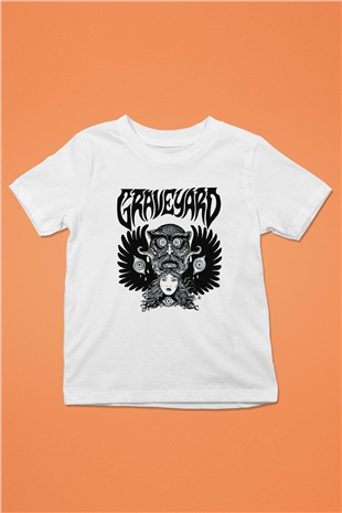 Graveyard Baskılı Beyaz Unisex Çocuk Tişört