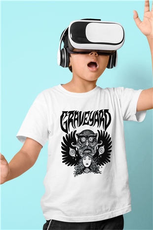 Graveyard Baskılı Beyaz Unisex Çocuk Tişört