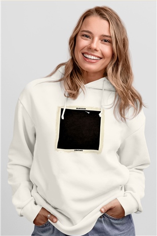 Graveyard Baskılı Unisex Beyaz Hoodie