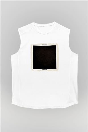 Graveyard Baskılı Unisex Beyaz Kolsuz Tişört