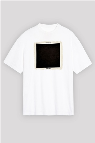 Graveyard Baskılı Unisex Beyaz Oversize Tişört