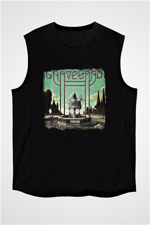 Graveyard Baskılı Unisex Siyah Kolsuz Tişört