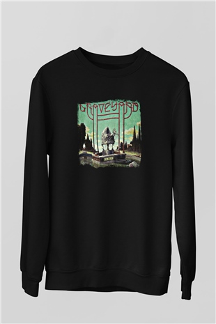 Graveyard Baskılı Unisex Siyah Sweatshirt