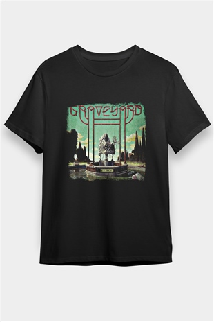 Graveyard Baskılı Unisex Siyah Tişört
