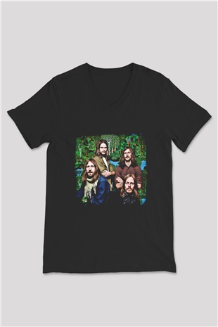 Graveyard Baskılı Unisex Siyah V Yaka Tişört