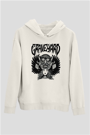 Graveyard Beyaz Unisex Kapşonlu Sweatshirt