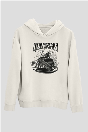Graveyard Beyaz Unisex Kapüşonlu Sweatshirt
