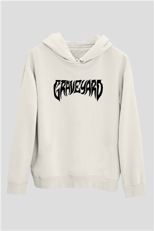Graveyard Beyaz Unisex Kapüşonlu Sweatshirt