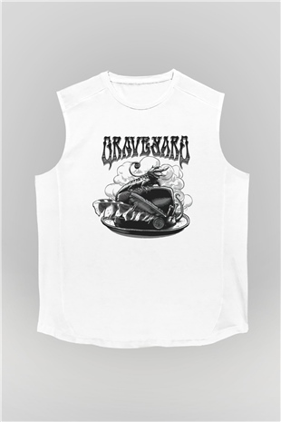 Graveyard Beyaz Unisex Kolsuz Tişört