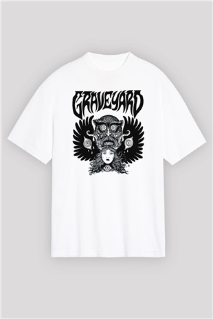 Graveyard Beyaz Unisex Oversize Tişört T-Shirt