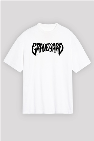 Graveyard Beyaz Oversize Tişört Oversize T-shirt - TişörtFabrikası