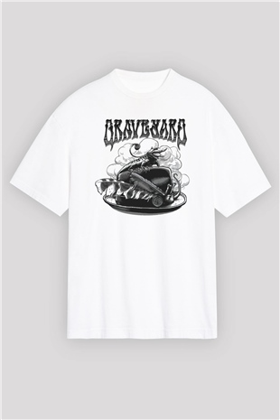 Graveyard Beyaz Oversize Tişört Oversize T-shirt - TişörtFabrikası