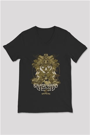 Graveyard Siyah Unisex V Yaka Tişört T-Shirt