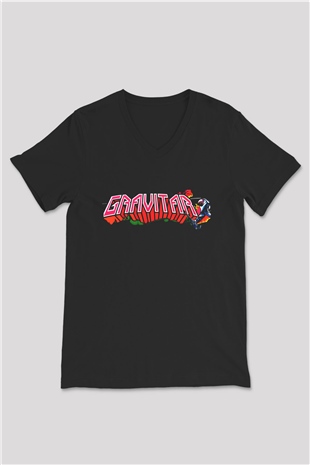 Gravitar Siyah Unisex V Yaka Tişört