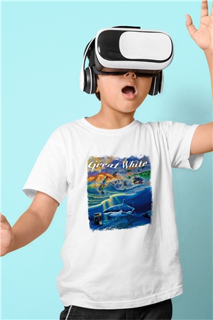 Great White Baskılı Unisex Beyaz Çocuk Tişört