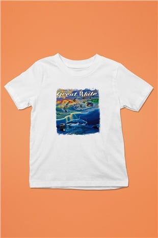 Great White Baskılı Unisex Beyaz Çocuk Tişört