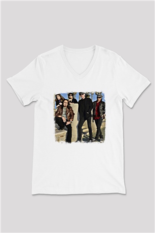 Great White Baskılı Unisex Beyaz V Yaka Tişört