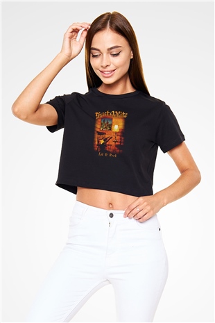 Great White Baskılı Unisex Siyah Crop Top Tişört