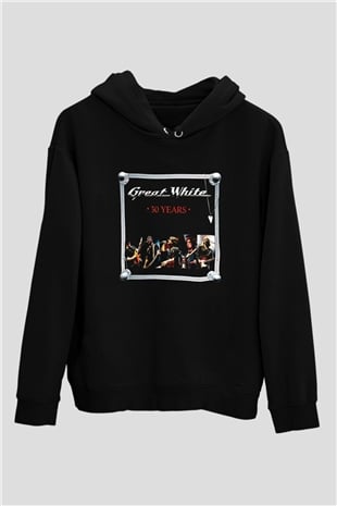 Great White Baskılı Unisex Siyah Hoodie