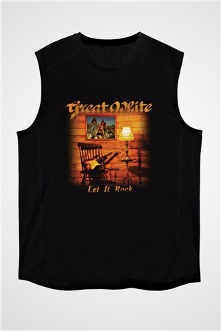 Great White Baskılı Unisex Siyah Kolsuz Tişört