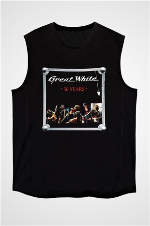 Great White Baskılı Unisex Siyah Kolsuz Tişört