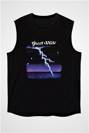 Great White Baskılı Unisex Siyah Kolsuz Tişört