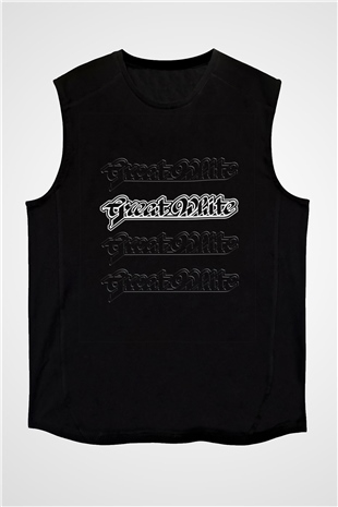Great White Baskılı Unisex Siyah Kolsuz Tişört