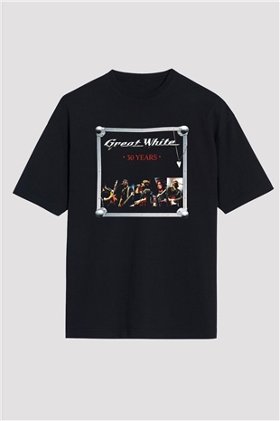 Great White Baskılı Unisex Siyah Oversize Tişört