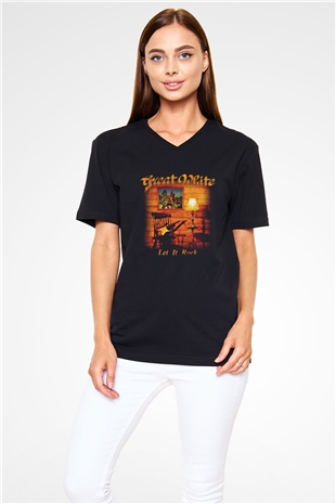 Great White Baskılı Unisex Siyah V Yaka Tişört