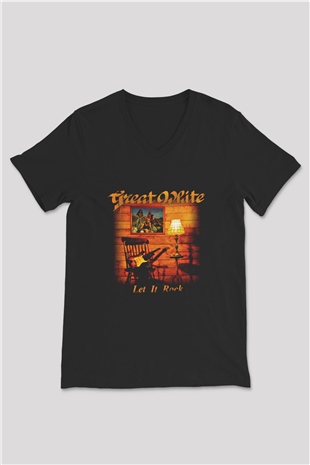 Great White Baskılı Unisex Siyah V Yaka Tişört