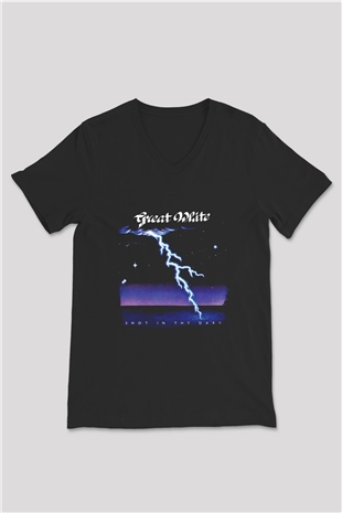 Great White Baskılı Unisex Siyah V Yaka Tişört