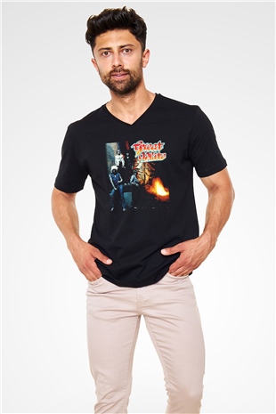 Great White Siyah Unisex V Yaka Tişört T-Shirt