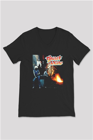 Great White Siyah Unisex V Yaka Tişört T-Shirt