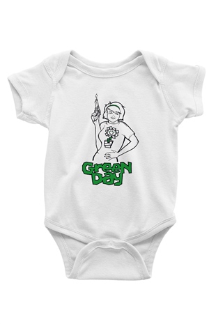 Green Day Baskılı Beyaz Unisex Bebek Body - Zıbın