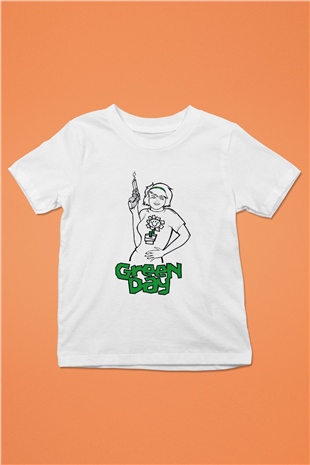 Green Day Baskılı Beyaz Unisex Çocuk Tişört