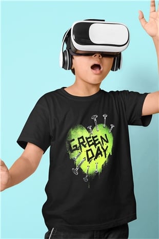 Green Day Baskılı Siyah Unisex Çocuk Tişört