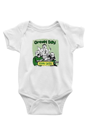 Green Day Baskılı Unisex Beyaz Bebek Body - Zıbın