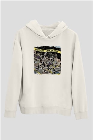Green Day Baskılı Unisex Beyaz Hoodie