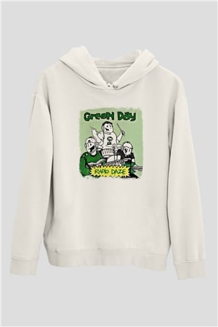 Green Day Baskılı Unisex Beyaz Hoodie