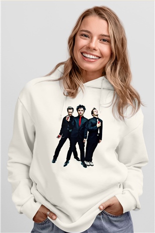 Green Day Baskılı Unisex Beyaz Hoodie