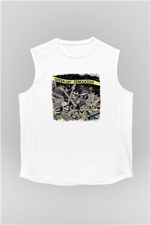 Green Day Baskılı Unisex Beyaz Kolsuz Tişört